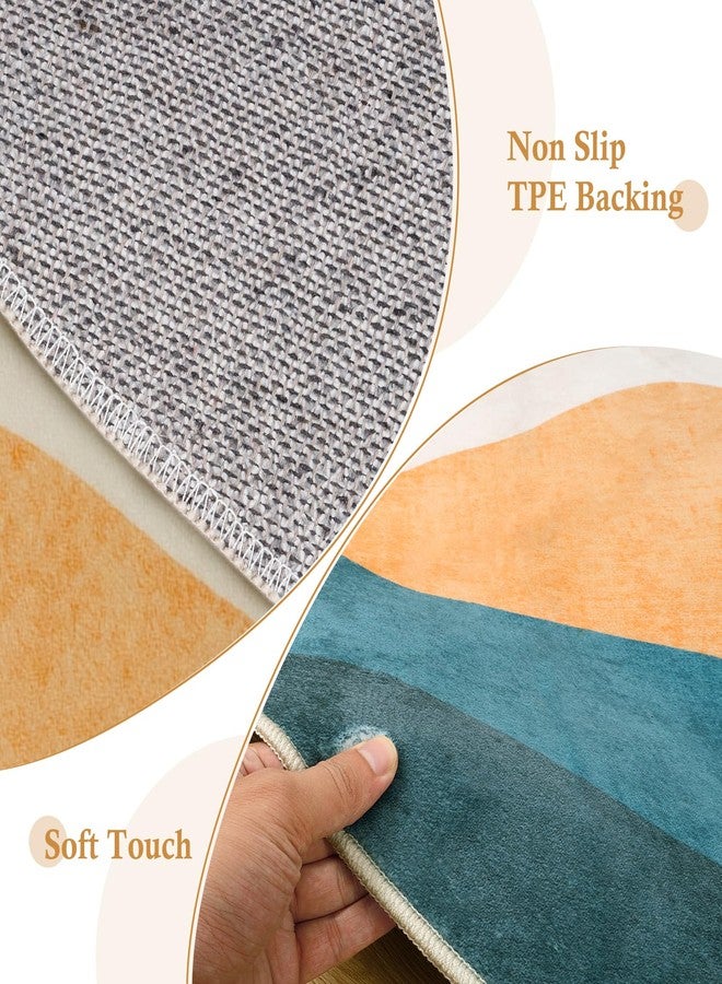 Sungea Abstract Round Rug for Bedroom 4ft, Faux Wool Soft Area Circle Area Rug, Boho Washable Low Pile Classroom Rugs, Carpet for Living Room Sofa Bathroom Nursery Kids Room Decor - Image 5